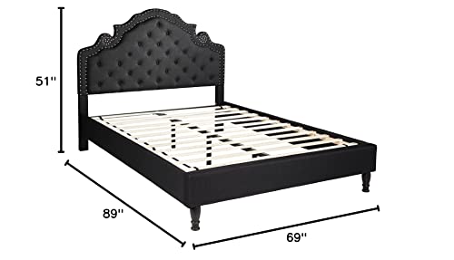 Homelife Premiere Classics 51" Tall Platform Bed With Cloth Headboard And Slats - Queen (Black Linen) #TOP2