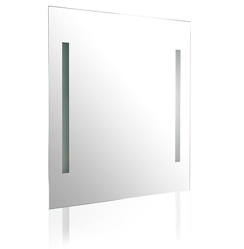 Kiamami Valentina - Specchio da Bagno Retroilluminato | 60x70 CM | Luce Morbida con 2 Neon 13W | Interruttore Laterale | Vetro Sabbiato | Ideale per Maquillage e Rasatura