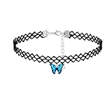 xdlhghe Butterfly Necklace for Women Choker Black Chain Cute Goth Gothic Pink Purple Blue Jewelry Gift (Blue)