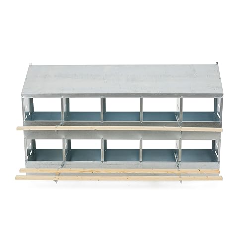 Brower 2-Tier 10-Hole Galvanized Steel Chicken Nesting Box, 50 to 60 Hen Capacity – Outdoor Poultry Laying Station with Hinged Folding Perches, Ventilated Design & Slanted Roof – Made in the USA
