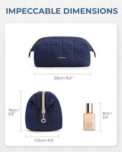 Image of BAGSMART Makeup Bag Travel Toiletry Bag, Puffy Padded Make Up Bags for Women Makeup Organizer Case, Wide-open Pouch Purse Travel Essentials Toiletries Accessories Brushes, Navy Blue