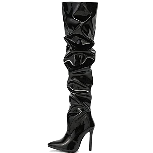 Meefit Women Patent Leather Thigh High Slouch Boots Pointed Toe Over The Knee High Boots Sexy Stiletto Heels Boots3