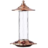 More Birds 34IN, Glory Brushed Copper and Glass Feeder, Stations, 14 oz Hummingbird Necta 5 Feeding Ports, 13 oz, Multicolor