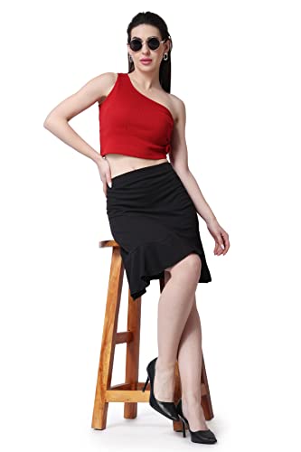 Image of POPWINGS Casual Twill Frill Knee Length Pencil Skirt for Women || Stylish Summer Skirt for Women || Knee-Length Skirt for Women || Semi-Formal Women Skirt