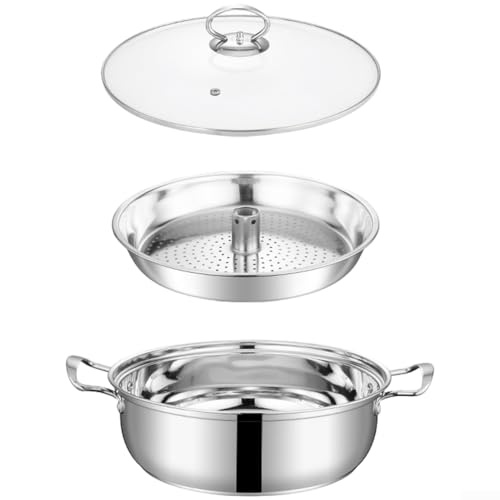 Stainless Steel Steamer Pot with Removable Steam Tray for Flexible Cooking Options and Compatibility with Multiple Stoves