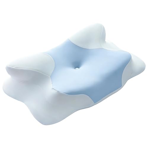 Chewtoyo Almohada cervical, almohada de espuma viscoelástica para dormir de lado, diseño de mariposa, soporte para el cuello, alivio de presión, color azul