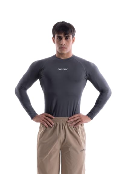 Image of COITONIC Men's Full Sleeve Compression T-Shirt - Athletic Base Layer for Gym, Sports & Fitness Training