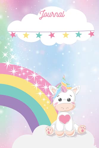 Cute Girl Unicorn Rainbow Cloud Journal (6" x 9") with 120 Pages Wide Ruled: Glossy Cover with Lined Cream Paper for Notes, Doodling, Learning to Write. Perfect Birthday or First day of School Gift!