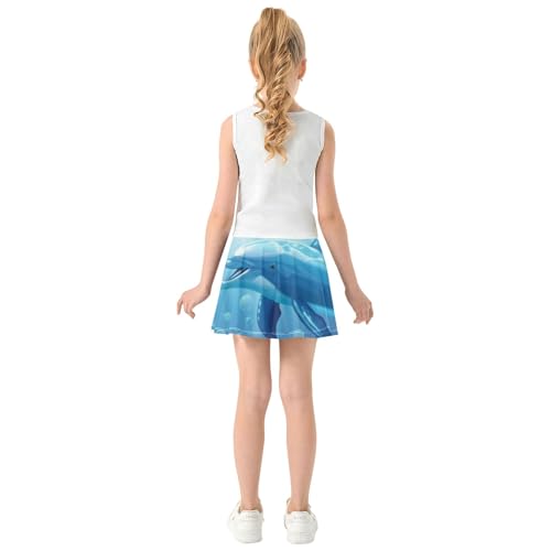 Girls Skorts Athletic Shorts Toddler Tennis Skirts Clothes Cheer Skirt Playful Dolphins Underwater Blue 3t4