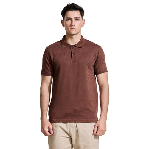 Image of SNITCH Brown Textured Polo T-Shirts