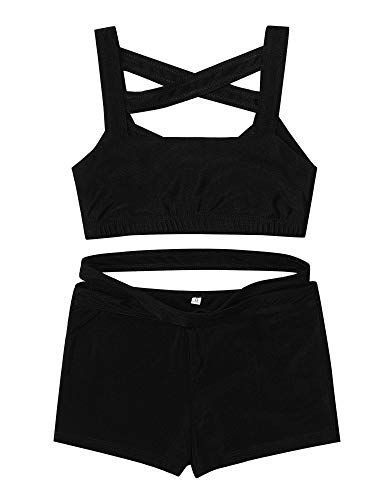 Hansber Kids Girls 2 Piece Crop Top with Booty Shorts Athletic Gymnastics Sport Dance Outfit Tankini Set Activewear3