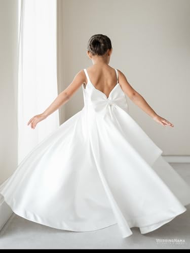 Glossy Satin Flower Girl Dress Spaghetti Strap Princess Ball Gown Elegant Backless Party Long Dresses UJR0983