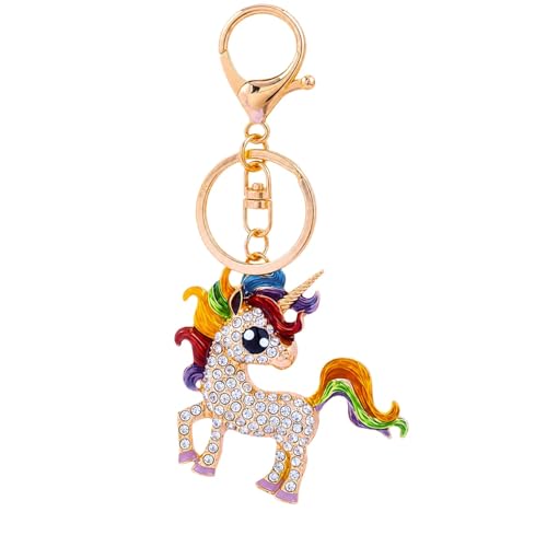 PYNASA Rainbow Mane Unicorn Keychain for Women Men Sparkly Rhinestone Unicorn Key Chain with Gold Tone Key Ring and Clasp Cute Horse Bag Charm for Car Keys Purse Handbag Backpack Gift (Rainbow)