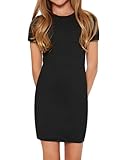 SHENHE Girl's Basic Short Sleeve Crew Neck Bodycon T Shirt Pencil Mini Dresses Black A 12Y
