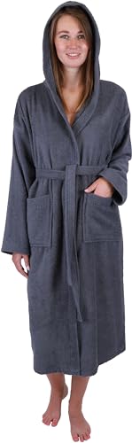 Betz Bademantel Frottee mit Kapuze für Herren und Damen 100% Baumwolle Saunabademantel - langer Bademantel - Saunamantel - Farbe dunkelgrau Größe S/M BERLIN