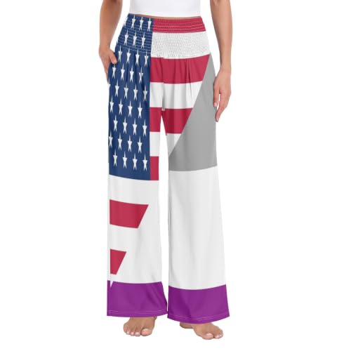 Pantalon large asexuel GuoChe femme imprimé drapeau USA fluide