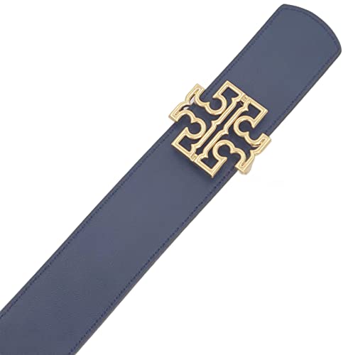 Tory Burch 84841 Gray Heron/Tory Navy Blue With Gold Hardware Reversible 1.5 Inch Width Women's Belt (Small) #TOP3