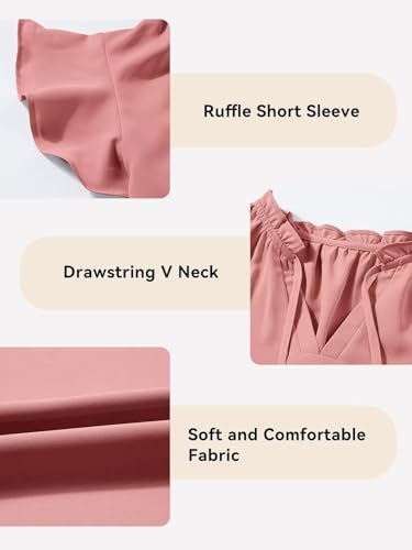 Image of DOKOTOO KIDS Girls Short Sleeve Blouse Dress Shirt Top Size 7-15 Years Old | None Elastic Fabric, Ruffle V Neck, Pull on, Solid Collared Formal, Flowy Casual Flutter Spring Summer Western Top