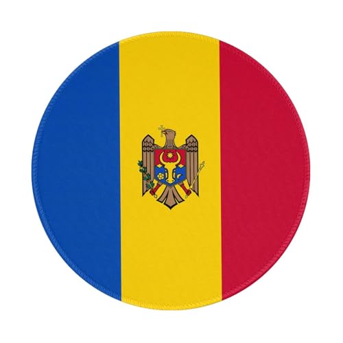 Tapis de souris rond drapeau de la Moldavie, 20,3 cm, base en caoutchouc antidérapant, idéal pour le bureau et les jeux, tapis de souris de bureau