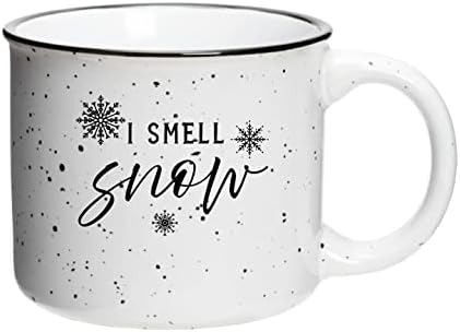 KLUBI Holiday Mugs 2022 – “I Smell Snow” Campfire Ceramic 13oz Coffee Mug – Gift Idea for Holiday, Hot Cocoa, Gilmore, Cute, Christmas, Winter, Girls, Cute Merchandise, Cup