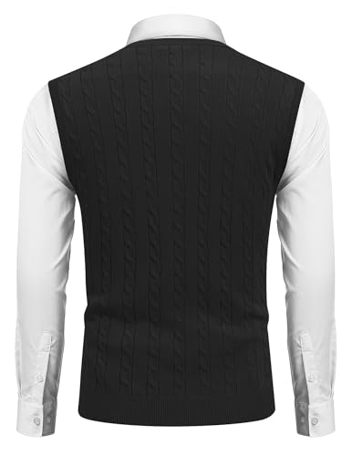 COOFANDY Men's Sweater Vest V Neck Slim Fit Cable Knitted Sleeveless Pullover Sweater2