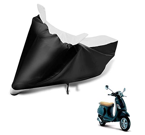 Image of Auto Hub Scooty Cover Compatible with Vespa Elegante 125 with Mirror Pocket, Dustproof, Heat Resistant, Triple Stitched, Elegante 125 Scooty Cover- Black, White