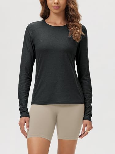 Image of ODODOS Women's Long Sleeve T-Shirt - Ultra Soft odSTRATUM Tech Performance Top UPF 50+ Breathable Crew Neck Pullover