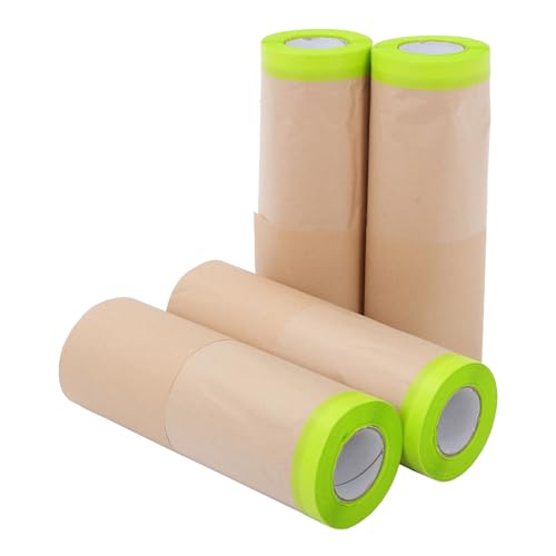 Healvian 4 Rollos de Papel Kraft para Enmascarar 30 CM X 12 M Película Protectora Antipolvo para Pintura Protección para Coches y Muebles Papel de Embalaje para Bricolaje y Renovación