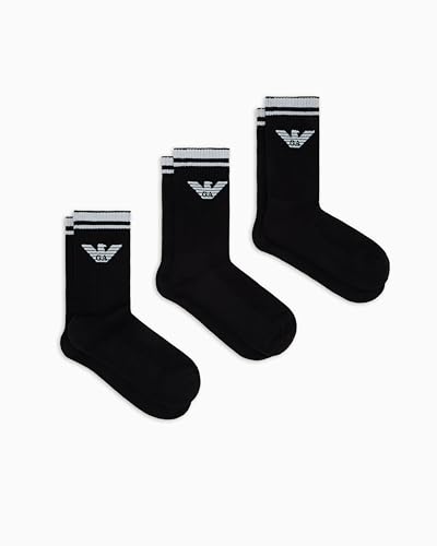 Emporio Armani Intimates Men's 3 Pack Eagle Crew Socks, Black/Black/Black, One Size
