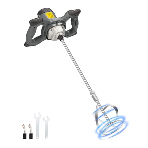 Rührwerk Mörtelrührer, 1200W Betonmischer, 6-Gang-Getriebe mit variabler,inkl. Mörtel 60CM mit M14 Gewinde für Mischgut Beton, Mörtel, Putz, Farbe, Kleber und Zement