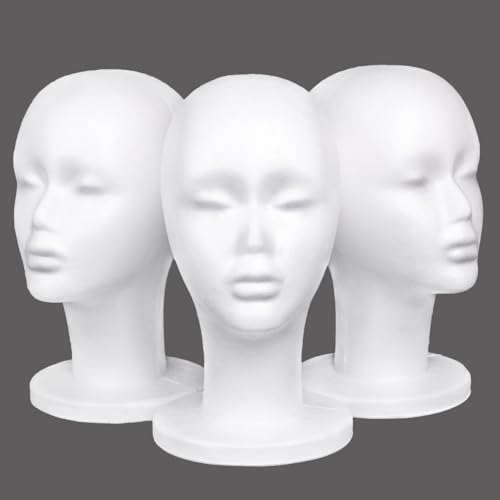 kachanaa 3 Pcs Foam Wig Head Female Styrofoam Mannequin Head Stand for Wigs Hats Masks Hairpieces Arts Crafts DIY Projects Salon Display and Travel Use