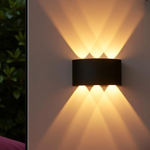 Image of FERA Waterproof Up Down Led Wall Lamp, Aluminium IP65 Body 6 Ray, Warm White, Indoor /Outdoor Decorative Wall Sconce Light, (6 ray Warm)