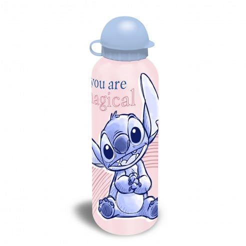 Disney Stitch Kids - Botella de agua de aluminio con pajita de 500 ml para la escuela (You are magic Stitch)