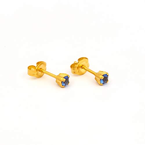 STUDEX Tiny Tips Kids Earrings | Sapphire Stud | Hypoallergenic and Nickel Free for Sensitive Ears | Birthday Gift for Little Girls | Gold Plated Post2