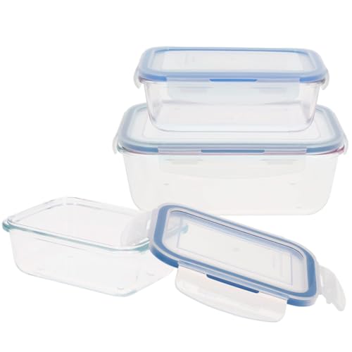 AKTIVE Max Home - Pack 3 Recipientes Herméticos de Vidrio, táper Cristal Apto para Microondas, Envases para Comida con Cierre, 330/800/1500 mililitros, transparentes, Contenedor de Alimentos (16546)