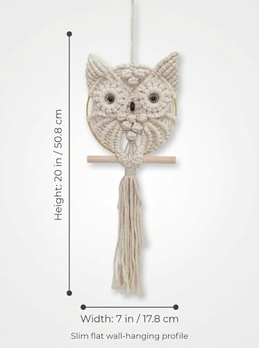 Image of JH Gallery Macrame Owl Wall Decor Hanging, Bohemian Cotton Rope Handmade Owl Tapestry for Bedroom, Living Room and Office Decor, Boho Theme Home Decor Tapestry.