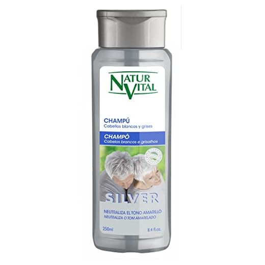 NaturVital - Champú Silver, Sin Parabenos, Natural, Cabellos Blancos y Grises, Neutralizador y Matizador de Pelo Rubio, Pigmento Azul, para Hombres y Mujeres, 250ml