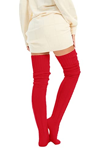 Image of Women's Thigh High Knitted Winter Boot Socks Vintage Extra Long Leg Warmer Over Knee High Stockings