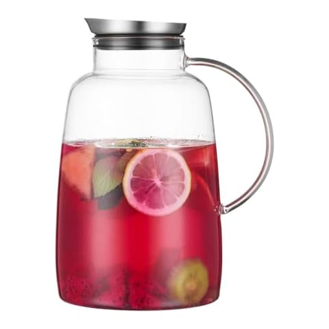 Purefold Pitcher with Lid, 105 Ounces Water Pitcher, Heat Resistant Leakproof, Borosilicate Glassware for Boiling Water, Iced Tea, Juice, Milk, Coffee, Lemonade, Hot and Cold Beverages Cover