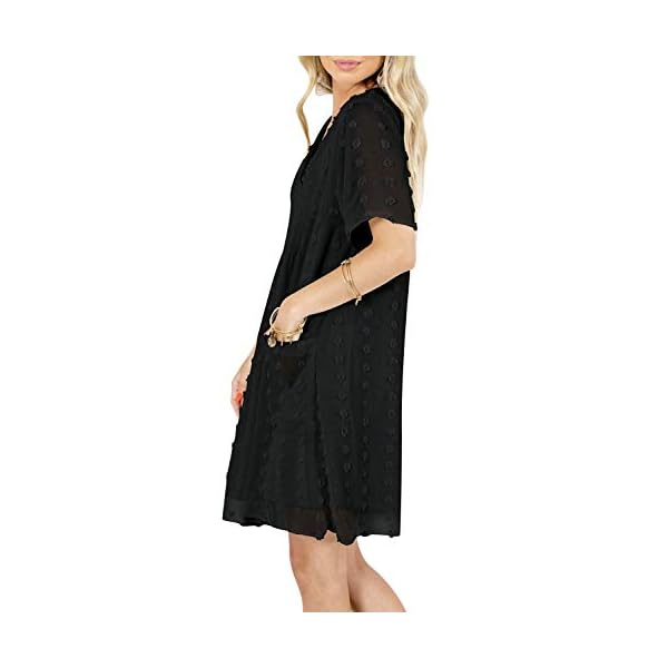 MIHOLL Womens Mini Dress V Neck Short Sleeve Ruffle Loose 2023 Summer Casual Flowy Dresses with Pockets