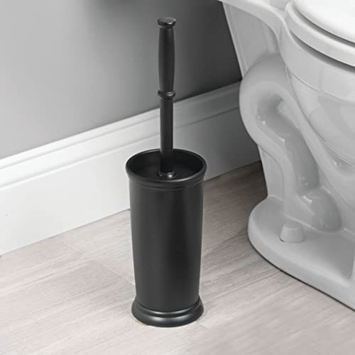 Image of mDesign Toilet Bowl Brush and Holder - Covered Bathroom Toilet Brush - Standing Toilet Bowl Scrubber in Modern Holder - Compact, Space Saving, Deep Cleaning Brush for Toilet - Hyde Collection - Black