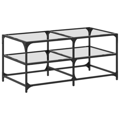 Table Basse with Plateau en Verre Transparent, Design Moderne, Grand Espace de Rangement, Coffee Table, Tables de Salon, pour Salon, Verre Transparent, 98.5 x 50 x 45 cm – Image 4