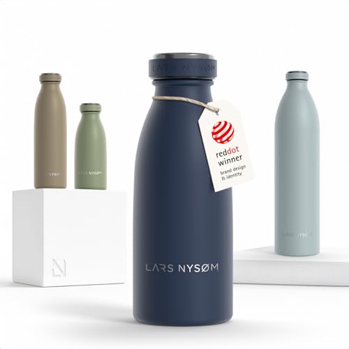 Image of LARS NYSOM Stainless Steel Insulated Water Bottle 12oz 17oz 25oz 34oz 51oz | Insulated Thermo Flask for Hot and Cold Beverages | Leakproof Drinking Bottle (Midnight Blue, 11.9oz)