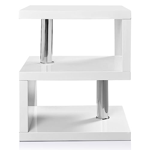 Blisswood White Led Side Table Small Coffee Table For Living Room, High Gloss S Shape Sofa End Table With RGB Led Lights, 2 Tier Storage Shelves Rectangle Coffee Tables For Home Office Furniture - Image 9