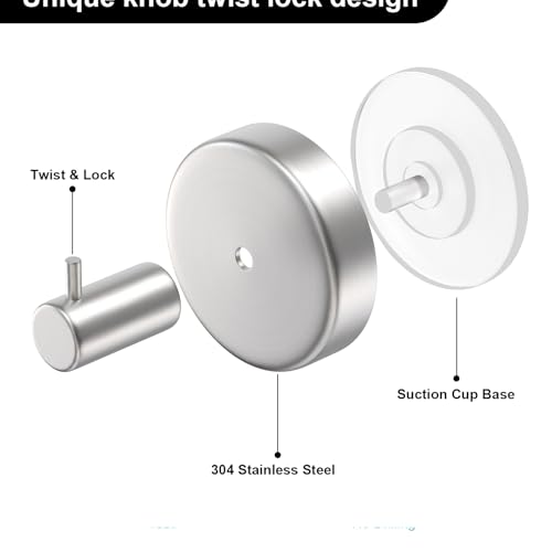 Image of HUFEEOH Suction Cup Hooks for Shower, 4 Pack Removable Towel Holder Wall Hooks for Inside Shower, No Drill Towel Hooks for Bathroom Hanger Wall Mount (Silver)