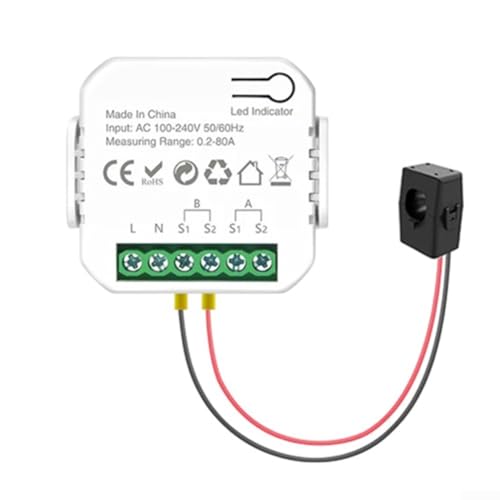 for Smart WiFi Meter Energy Monitor, For Tuya Real-time Power Monitoring Module With Clamp CT, KWh Current Transformer App Electricity Automation Monitor, KWh Power Consumption Monitoring Meter (1CT)