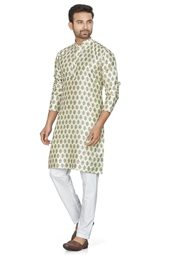 Image of BE ACTIVE Cotton Jacquard Blend Kurta for Men | Traditional and Elegant Design| Indian Kurta| | Full Sleeve Kurta| Classic Ethnic Elegance Green