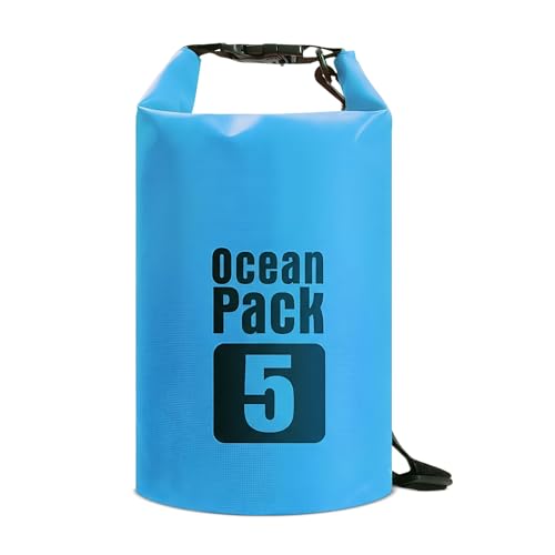 Bolsa Estanque Impermeável 5L com Fechamento Roll-Top – Saco Dry Bag em PVC Resistente, Proteção contra Água, Areia e Poeira, Ideal para Praia, Camping, Trilhas, Pesca, Caiaque e Viagens (azul)
