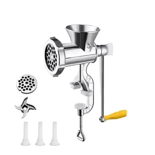 Molinillo manual de carne de acero inoxidable, manivela de mano, picadora de carne, salchichas, salchichas, soporte de mesa y cortador de verduras