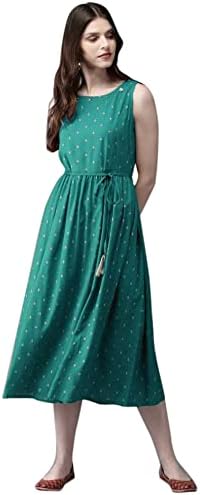 T.A.D The Attire Destination Women Gold Printed Rayon Flared Kurta (Medium, Light Green)